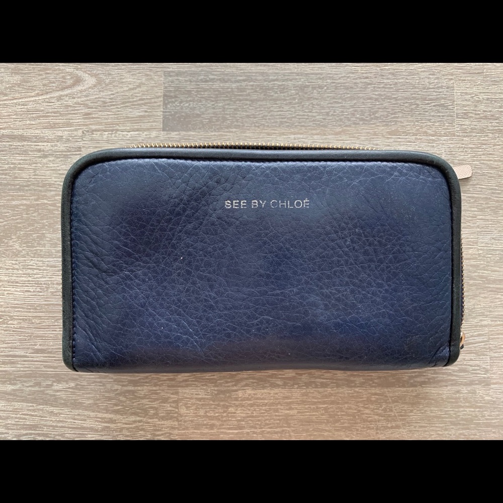 See by Chloe navy zip around continental wallet